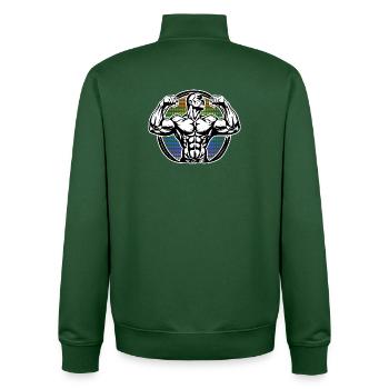 Power Figure in Rainbow Halos Bodybuilder - Unisex Organic Zip Sweatshirt by Stanley/Stella - bottle green - Back - AI Model Male 185 dark (185cm)