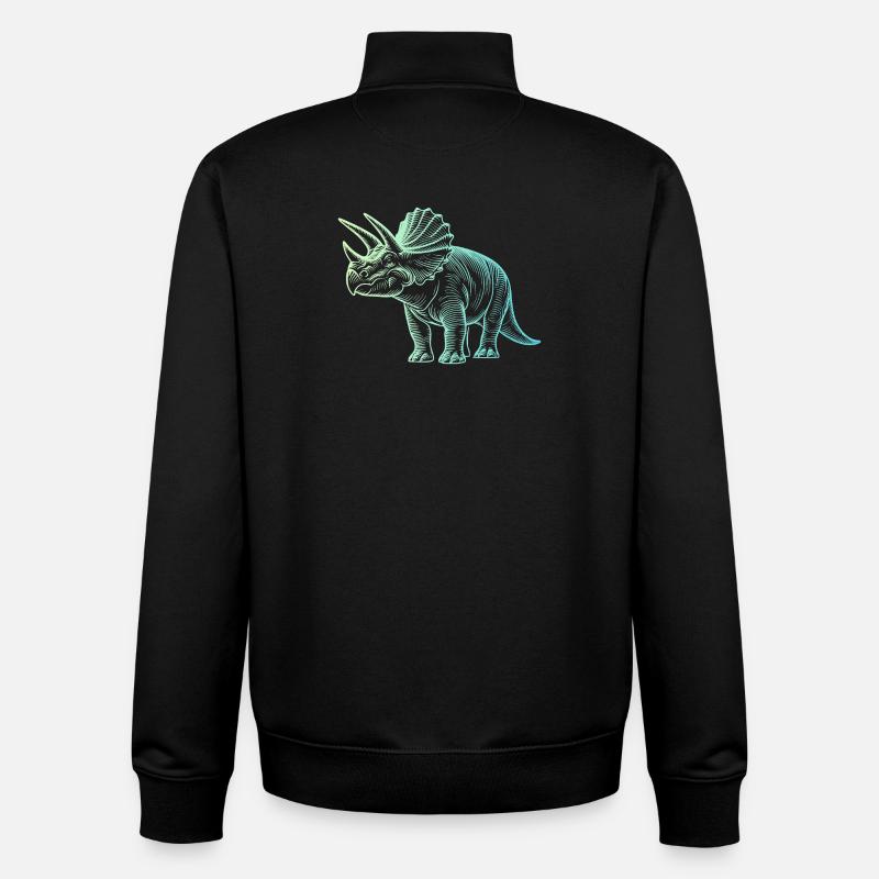 Triceratops Dinosaur Drawing Gradient Blue Green - Unisex Organic Zip Sweatshirt by Stanley/Stella - black