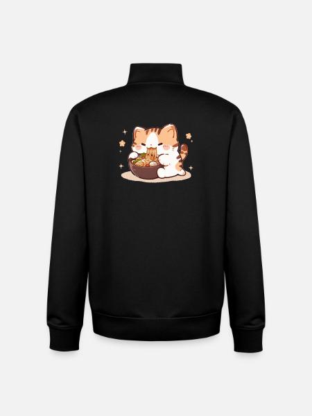 Cat Eating Spaghetti Meme - Unisex Organic Zip Sweatshirt by Stanley/Stella - black