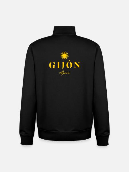 Gijón Spain Sun EmlemTypography - Unisex Organic Zip Sweatshirt by Stanley/Stella - black