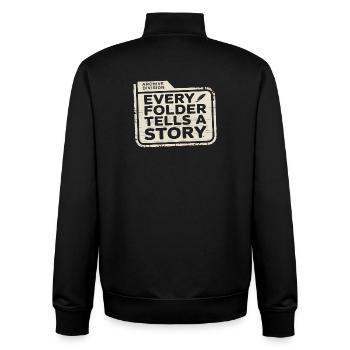 Chaque dossier raconte une histoire - Sweat zippé unisexe en coton bio Stanley/Stella - noir - Dos - AI Model Male 185 light (185cm)