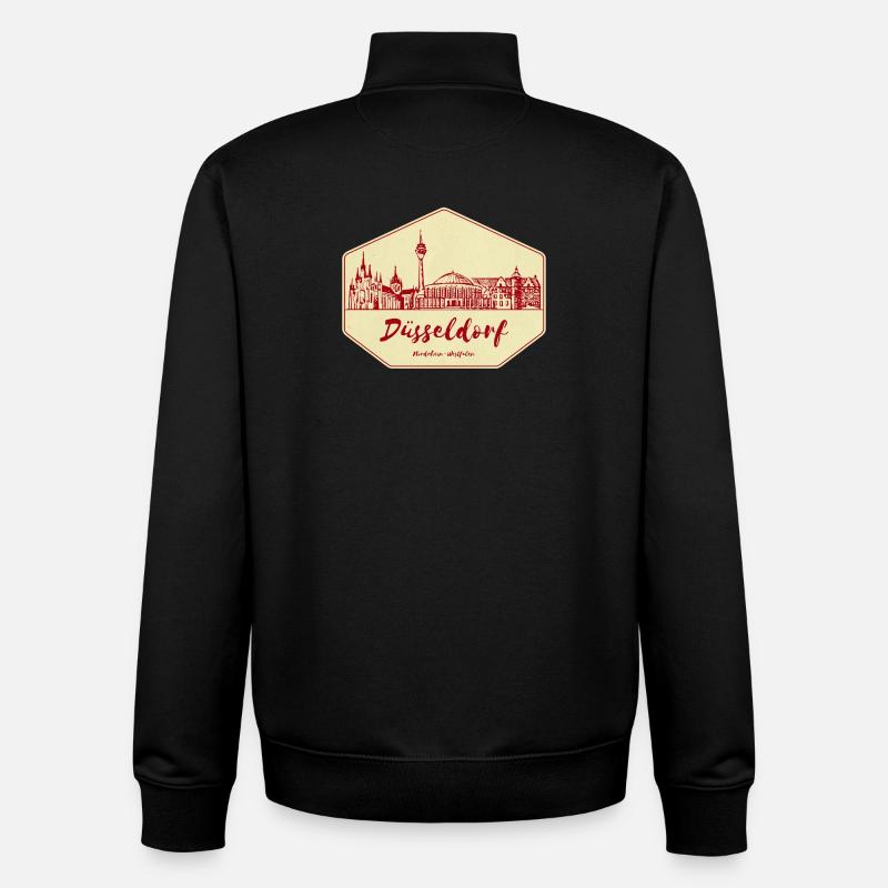 Badge Skyline de Düsseldorf - Sweat zippé unisexe en coton bio Stanley/Stella - noir