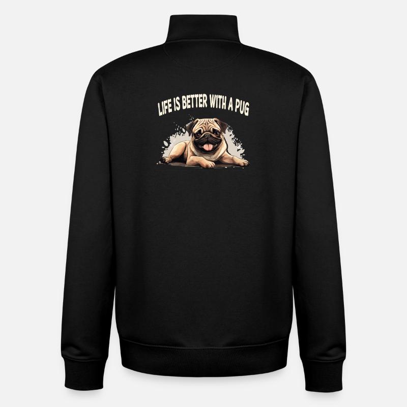 Life is better with a pug - Unisex Organic Zip Sweatshirt von Stanley/Stella - Schwarz