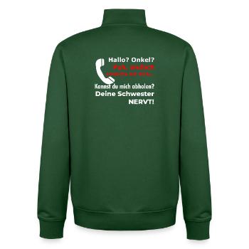 Hello uncle - pick up? Your sister is funny annoying - Unisex Organic Zip Sweatshirt by Stanley/Stella - bottle green - Back - AI Model Male 185 dark (185cm)