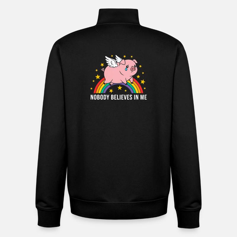 Sad pig on rainbow - Unisex Organic Zip Sweatshirt by Stanley/Stella - black