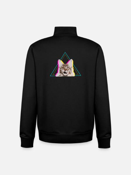 Neon Retro Cat Geometric Triangle Art - Unisex Organic Zip Sweatshirt by Stanley/Stella - black