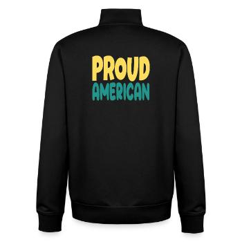 Pround typograohy américaine - Sweat zippé unisexe en coton bio Stanley/Stella - noir - Dos - AI Model Male 185 light (185cm)