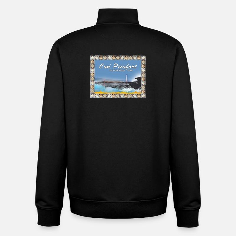 Can Picafort Illustration côtière - Sweat zippé unisexe en coton bio Stanley/Stella - noir