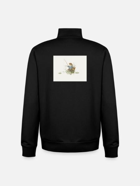 Charming Frog Fisherman Illustration - Unisex Organic Zip Sweatshirt by Stanley/Stella - black