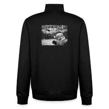 Photo du Père Noël du chat croyant en un chat miaul-gic - Sweat zippé unisexe en coton bio Stanley/Stella - noir - Dos - AI Model Male 185 light (185cm)
