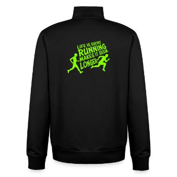 Life Is Short Running Makes It Seem Longer Funny - Unisex Organic Zip Sweatshirt by Stanley/Stella - black - Back - AI Model Male 185 light (185cm)