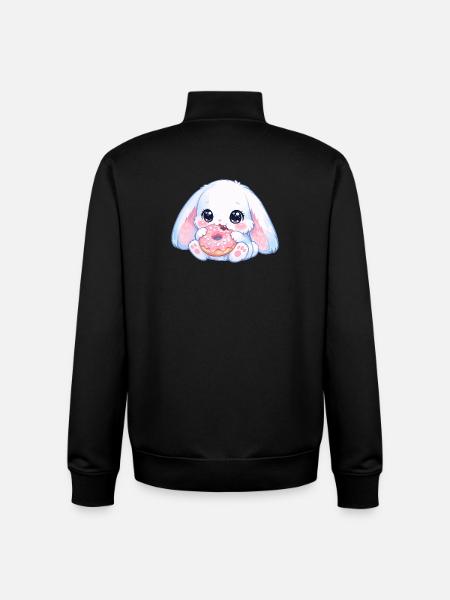 Kawaii bunny with donut - Unisex Organic Zip Sweatshirt by Stanley/Stella - black