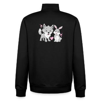 Happy baby wolf and cute smiling rabbit - Unisex Organic Zip Sweatshirt by Stanley/Stella - black - Back - AI Model Male 185 light (185cm)