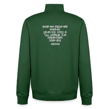 Bukowski Distressed Quote Typography - Unisex Organic Zip Sweatshirt by Stanley/Stella - bottle green - Back - AI Model Male 185 dark (185cm)