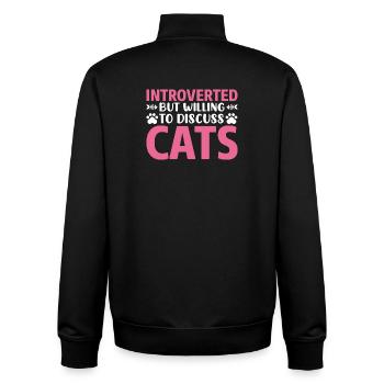 Introverted discuss with cat - Unisex Organic Zip Sweatshirt by Stanley/Stella - black - Back - AI Model Male 185 light (185cm)