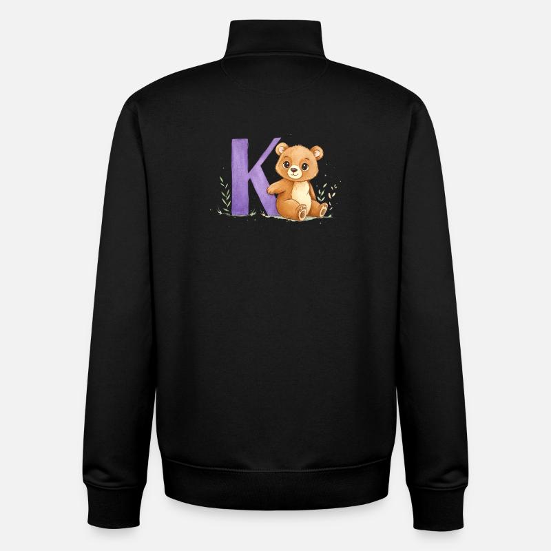 Ours aquarelle avec la lettre K - Sweat zippé unisexe en coton bio Stanley/Stella - noir