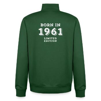 1961, date of birth, 63 years old, birth - Unisex Organic Zip Sweatshirt by Stanley/Stella - bottle green - Back - AI Model Male 185 dark (185cm)