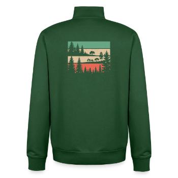 Retro Wald Natur Silhouette Bäume Motiv Wandern - Unisex Organic Zip Sweatshirt von Stanley/Stella - Flaschengrün - Hinten - AI Model Male 185 dark (185cm)