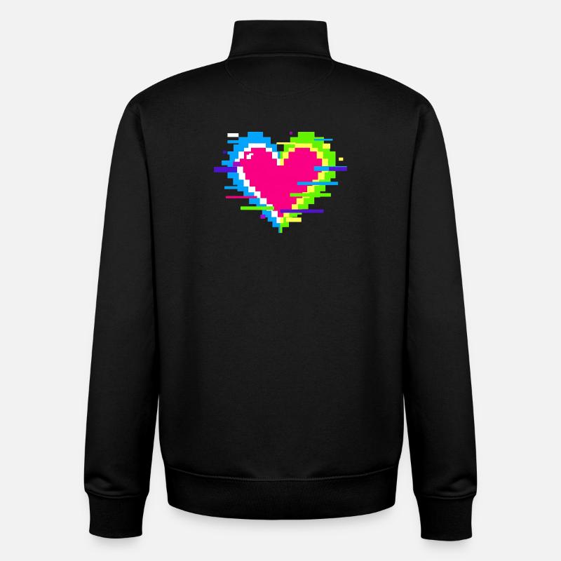 Cœur Pixel Néon Arc-en-ciel - Sweat zippé unisexe en coton bio Stanley/Stella - noir