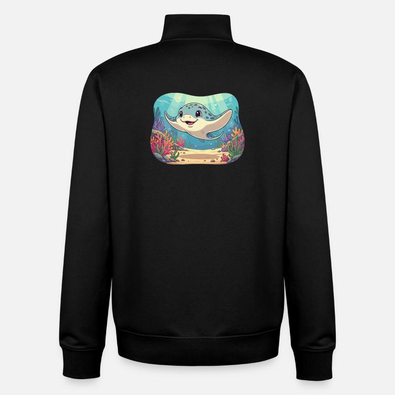 Raie manta heureuse dans le récif - Sweat zippé unisexe en coton bio Stanley/Stella - noir
