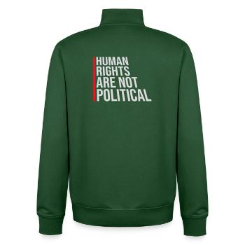 Human Rights Are Not Political Menschenrechte Logo - Unisex Organic Zip Sweatshirt by Stanley/Stella - bottle green - Back - AI Model Male 185 dark (185cm)