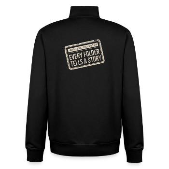 Chaque dossier raconte une histoire - Sweat zippé unisexe en coton bio Stanley/Stella - noir - Dos - AI Model Male 185 light (185cm)