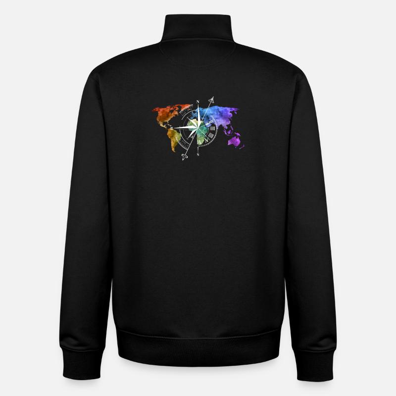 World map compass white - Unisex Organic Zip Sweatshirt by Stanley/Stella - black