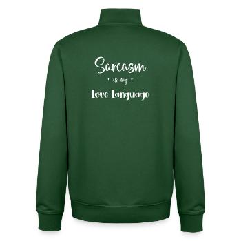 Sarcasm is my love language - Unisex Organic Zip Sweatshirt by Stanley/Stella - bottle green - Back - AI Model Male 185 dark (185cm)
