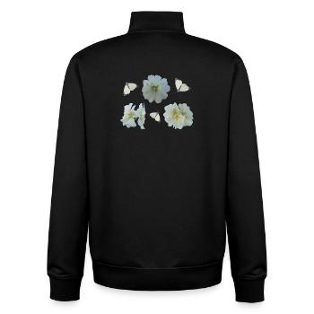 Stockrosen mit Schmetterlingen - Unisex Organic Zip Sweatshirt von Stanley/Stella - Schwarz - Hinten - AI Model Male 185 light (185cm)