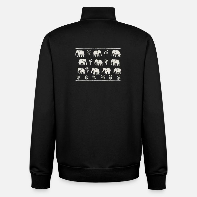 Éléphants et feuillages noir et blanc répétitif - Sweat zippé unisexe en coton bio Stanley/Stella - noir