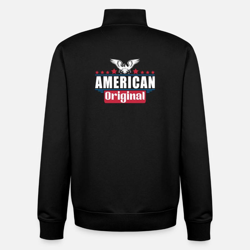 Patriotic Eagle American Flag Design - Unisex Organic Zip Sweatshirt by Stanley/Stella - black