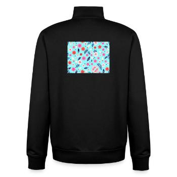 Floral pattern with surfboards on sky blue - Unisex Organic Zip Sweatshirt by Stanley/Stella - black - Back - AI Model Male 185 light (185cm)