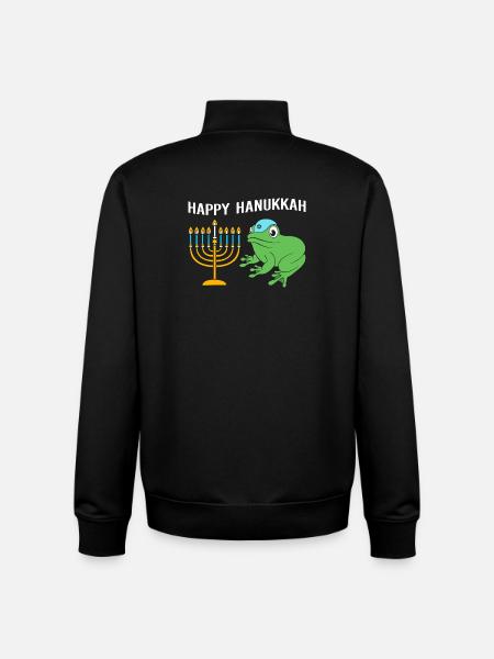 Hanoukka Hanoukka Hanoukka Grenouille - Sweat zippé unisexe en coton bio Stanley/Stella - noir