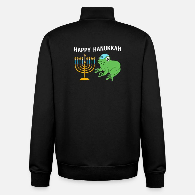 Hanoukka Hanoukka Hanoukka Grenouille - Sweat zippé unisexe en coton bio Stanley/Stella - noir