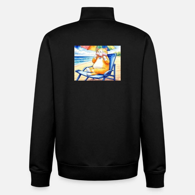 Katze am Strand mit Eiscreme - Unisex Organic Zip Sweatshirt by Stanley/Stella - black