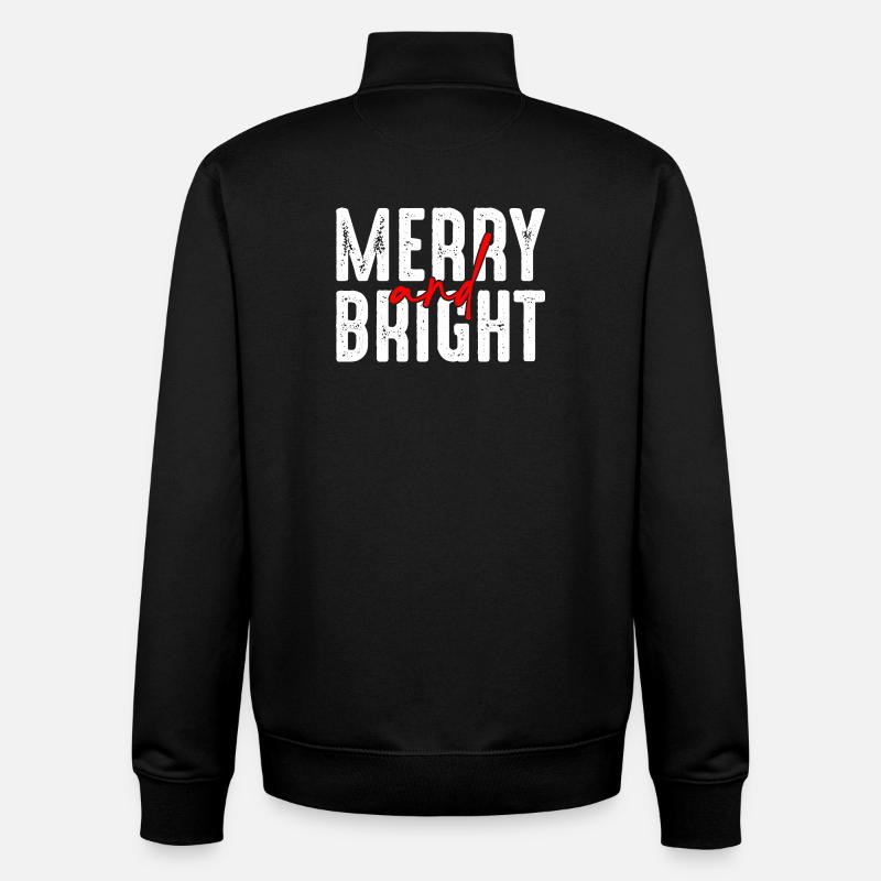 Merry and Bright Christmas Script - Unisex Organic Zip Sweatshirt by Stanley/Stella - black