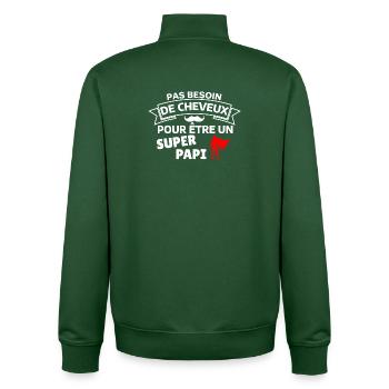 Humour capillaire super héros paternité - Sweat zippé unisexe en coton bio Stanley/Stella - vert bouteille - Dos - AI Model Male 185 dark (185cm)