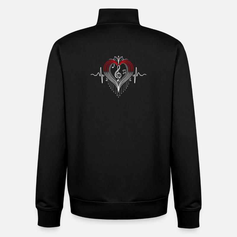 Heartbeat Music Heart Pulse Notes - Sweat zippé unisexe en coton bio Stanley/Stella - noir