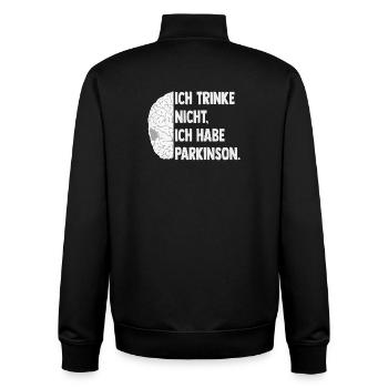 Ich trinke nicht, ich habe Parkinson. - Unisex Organic Zip Sweatshirt von Stanley/Stella - Schwarz - Hinten - AI Model Male 185 light (185cm)