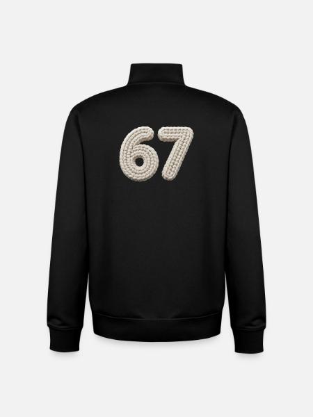 67 Memes – Knitted Number in Beige - Unisex Organic Zip Sweatshirt by Stanley/Stella - black