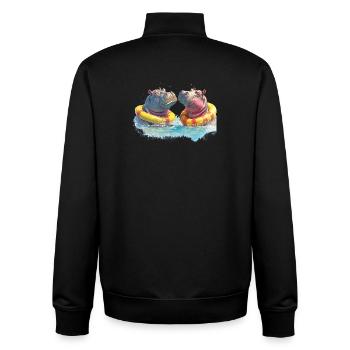 Doppelte Hippo Badespaß - Unisex Organic Zip Sweatshirt von Stanley/Stella - Schwarz - Hinten - AI Model Male 185 light (185cm)