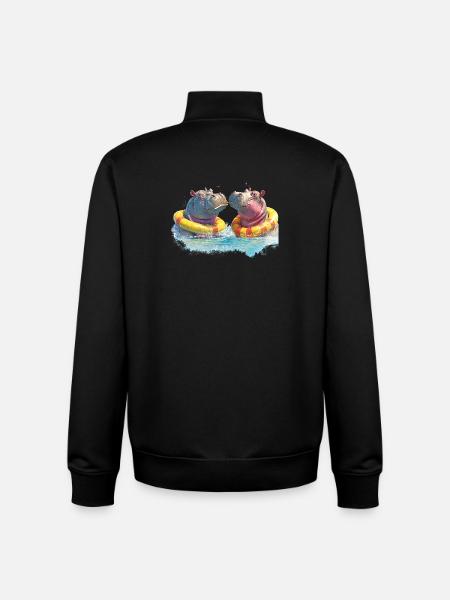 Double Hippo Bathing Fun - Unisex Organic Zip Sweatshirt by Stanley/Stella - black