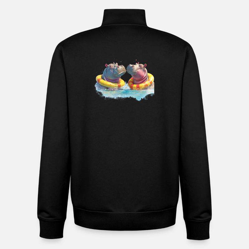Double Hippo Bathing Fun - Unisex Organic Zip Sweatshirt by Stanley/Stella - black