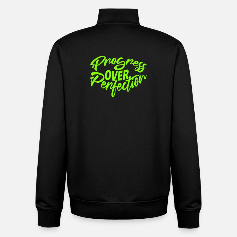 Progress Over Perfection Saying Motivation Mindset - Unisex Organic Zip Sweatshirt by Stanley/Stella - black