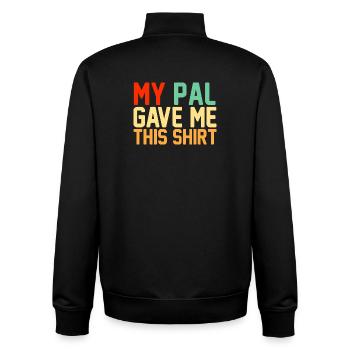 Mein Kumpel hat mir dieses Hemd geschenkt, lustiger Retro-Slogan - Unisex Organic Zip Sweatshirt von Stanley/Stella - Schwarz - Hinten - AI Model Male 185 light (185cm)