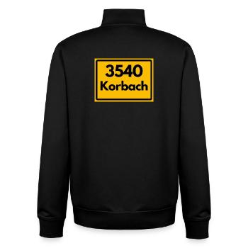 OLD POSTCODE POSTCODE RETRO 3540 KORBACH – HANSE - Unisex Organic Zip Sweatshirt by Stanley/Stella - black - Back - AI Model Male 185 light (185cm)