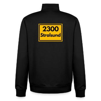 OLD POSTCODE POSTCODE RETRO 2300 STRALSUND HEIMAT - Unisex Organic Zip Sweatshirt by Stanley/Stella - black - Back - AI Model Male 185 light (185cm)