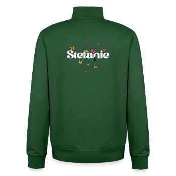 Beau prénom de fille avec des papillons STEFANIE - Sweat zippé unisexe en coton bio Stanley/Stella - vert bouteille - Dos - AI Model Male 185 dark (185cm)