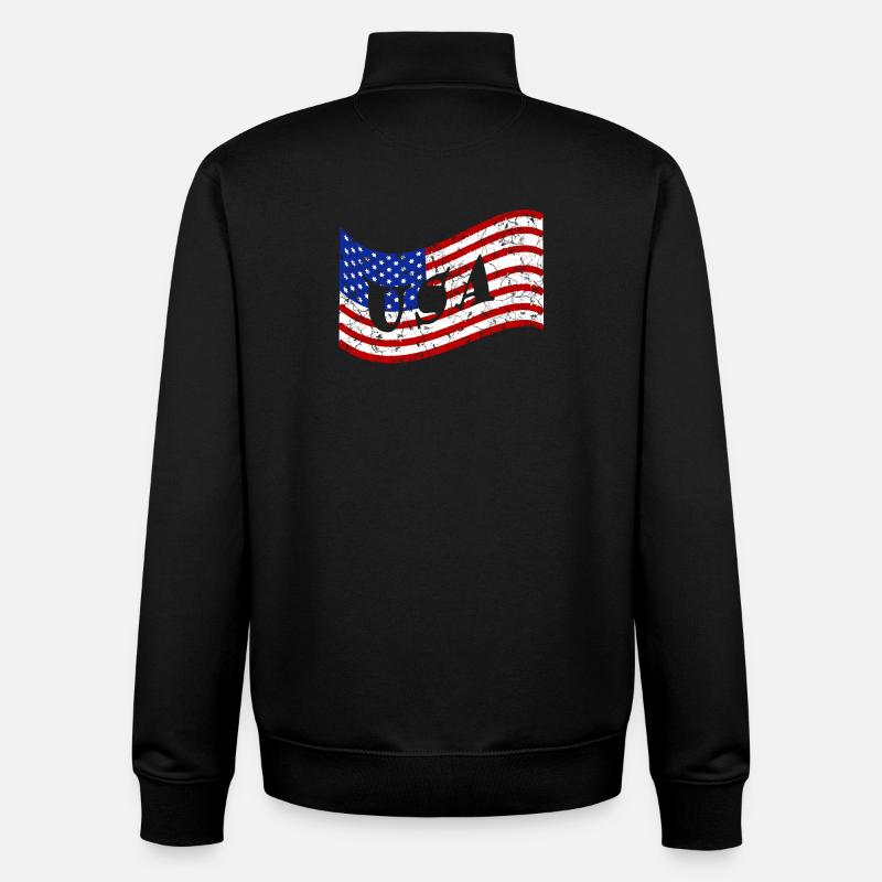 Drapeau des États-Unis - Sweat zippé unisexe en coton bio Stanley/Stella - noir