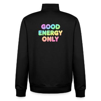 Good Energy Only – Positive Statement Typography - Unisex Organic Zip Sweatshirt by Stanley/Stella - black - Back - AI Model Male 185 light (185cm)